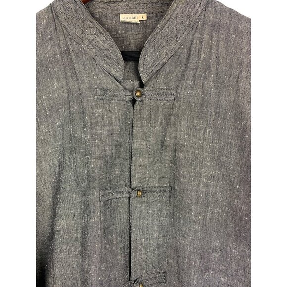 Fabtibet Traditional Linen Look Women Shirt Large 100% Cotton Gray - Picture 3 of 5